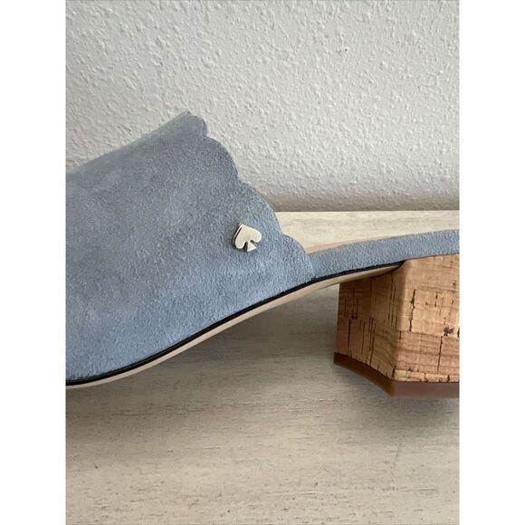 Kate Spade Blythe Mule Sandals Sz 6.5 Blue Suede Designer Minimalist Resort Chic - Picture 3 of 16